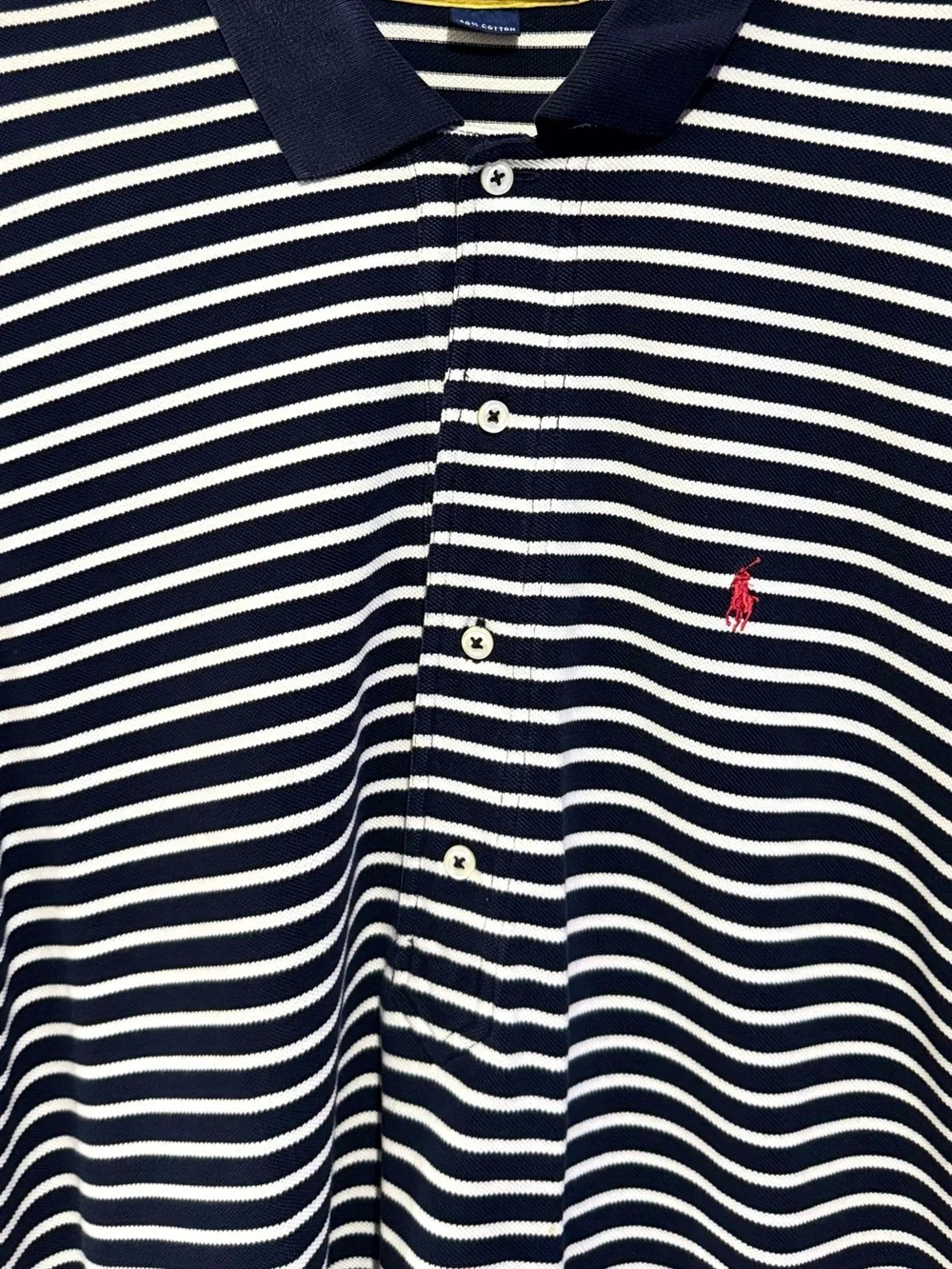 Ralph Lauren Navy & White Striped Polo with Red Logo